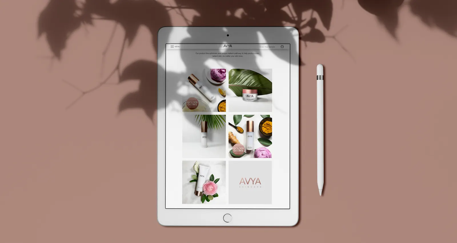AVYA Skincare e-commerce experience on iPad